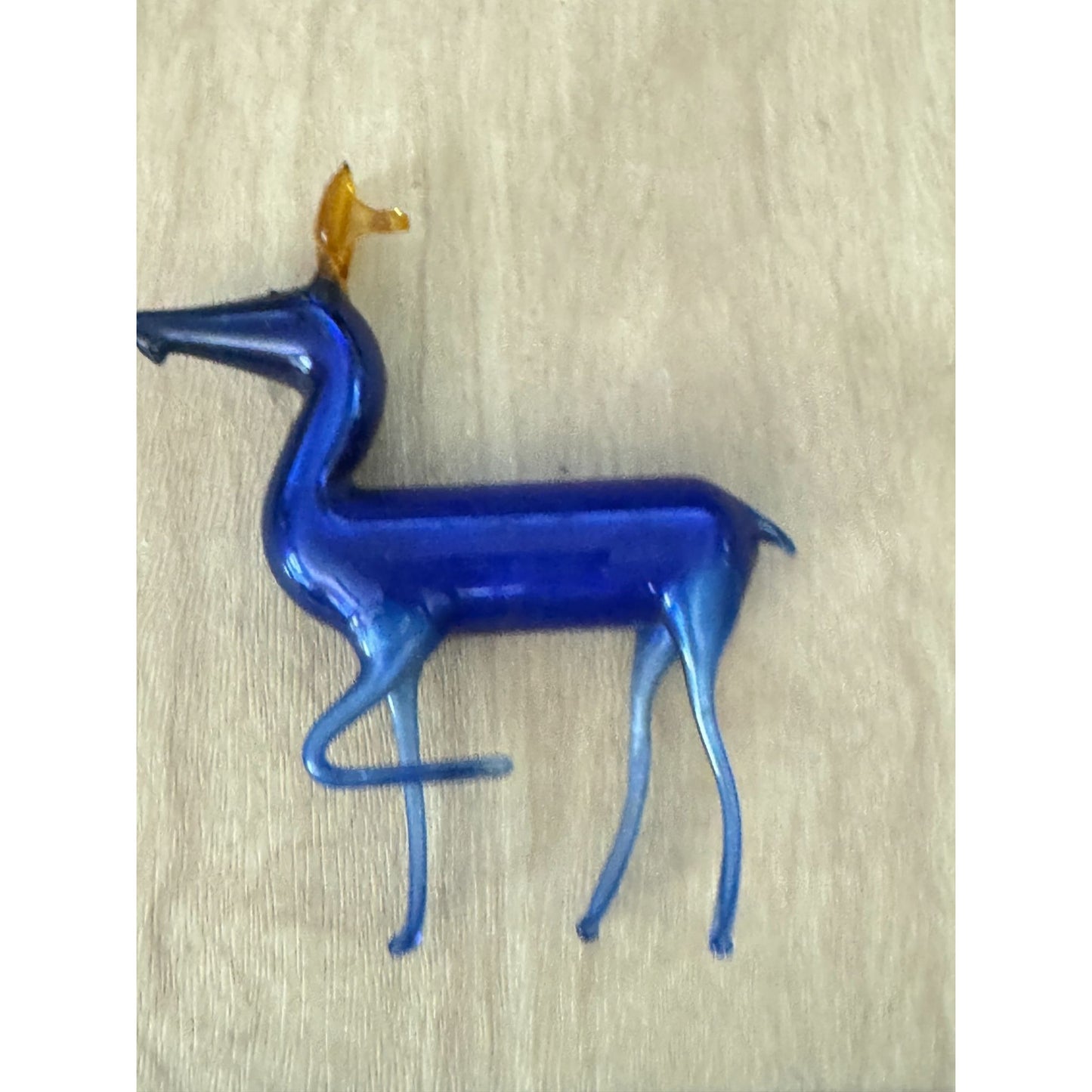 Bimini Lauscha Germany Glass Deer Figurine Cobalt Blue Amber Antlers 4"x3.5"