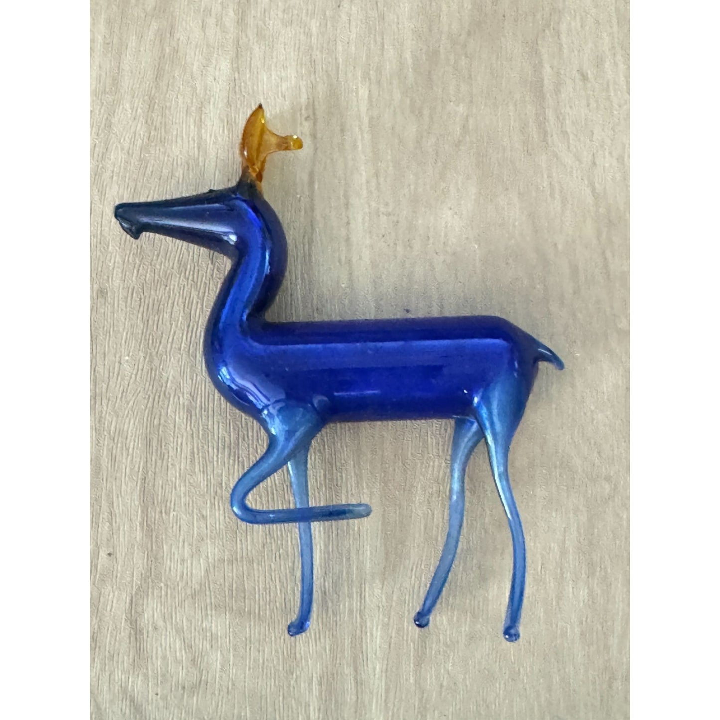 Bimini Lauscha Germany Glass Deer Figurine Cobalt Blue Amber Antlers 4"x3.5"