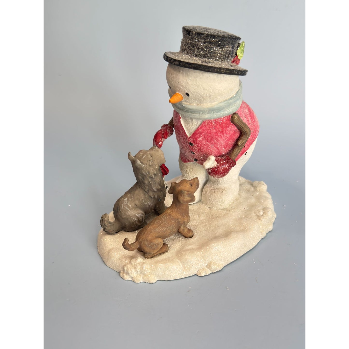 Snowman Giving Dogs Bones Christmas Grasslands Road 5"x5"x3.5" Decor