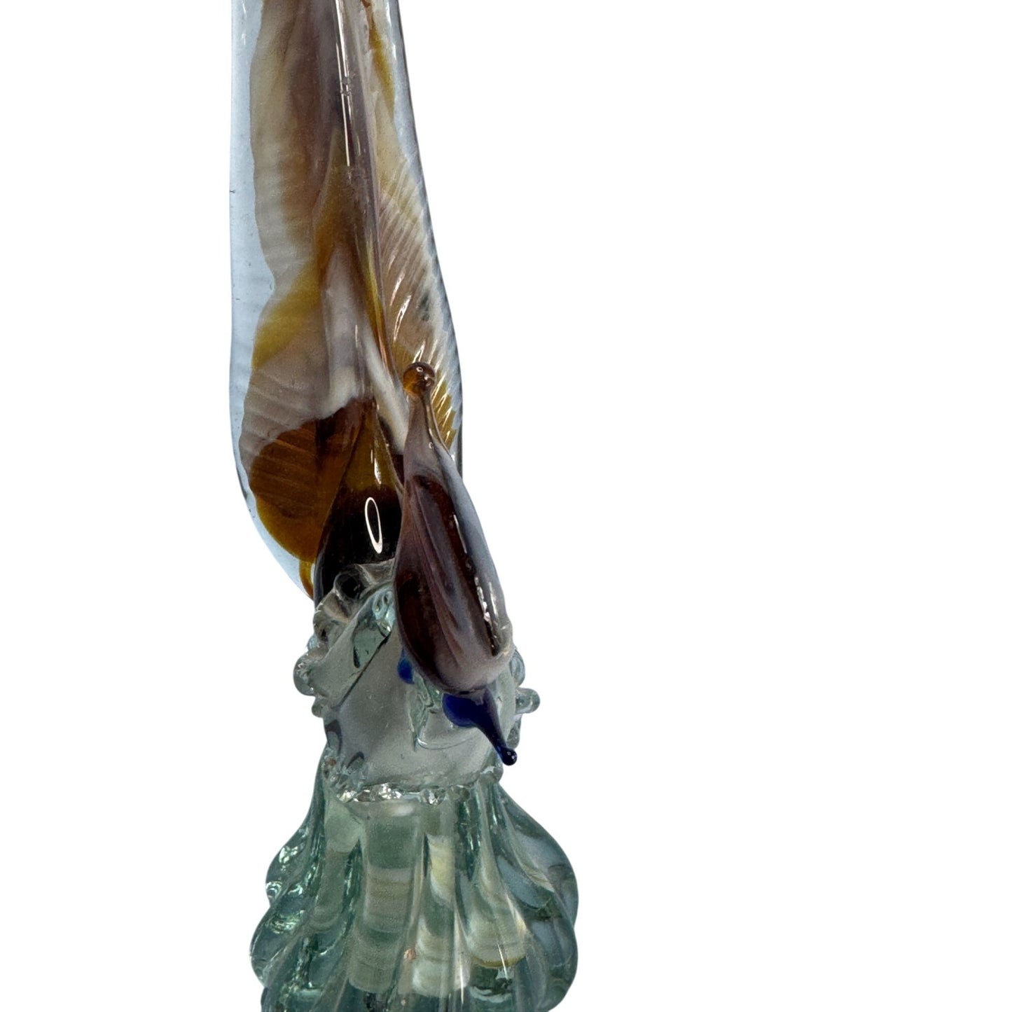 Murano Mid-Century Handblown Art Glass Pheasant Figurine 9" Amber Brown & Clear