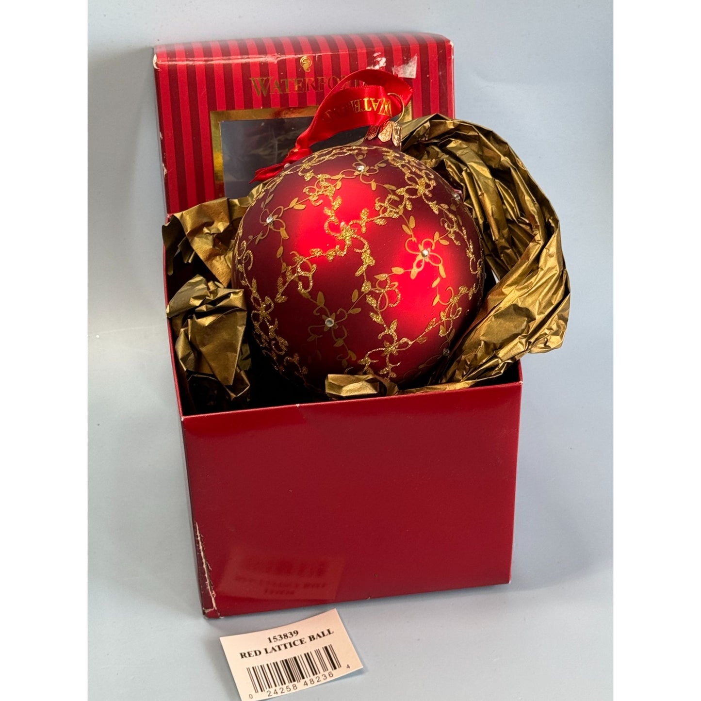 Waterford Holiday Heirlooms Red Lattice Swirl Ball Ornament 3.5" Ball Floral Design