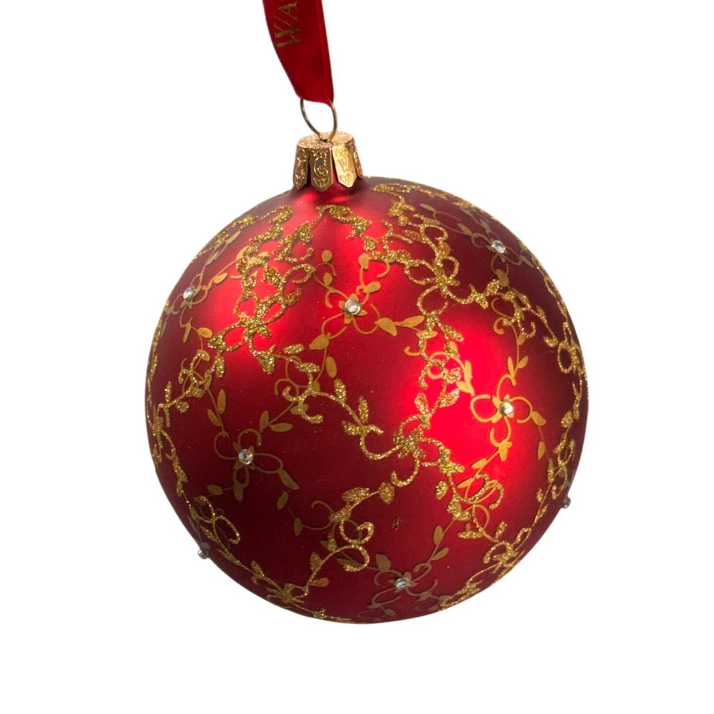 Waterford Holiday Heirlooms Red Lattice Swirl Ball Ornament 3.5" Ball Floral Design