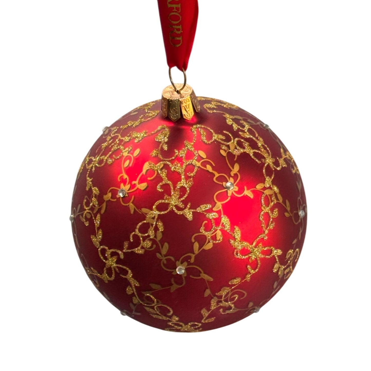 Waterford Holiday Heirlooms Red Lattice Swirl Ball Ornament 3.5" Ball Floral Design