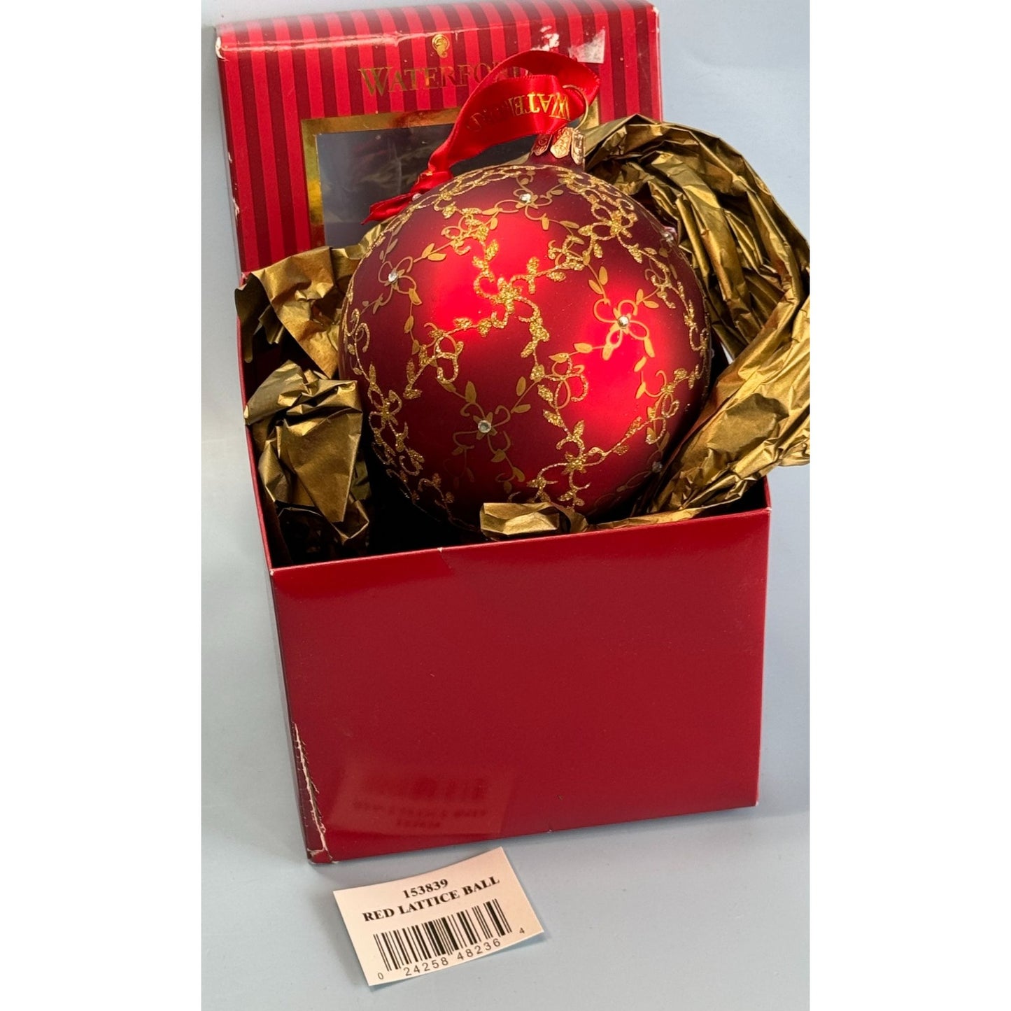 Waterford Holiday Heirlooms Red Lattice Swirl Ball Ornament 3.5" Ball Floral Design
