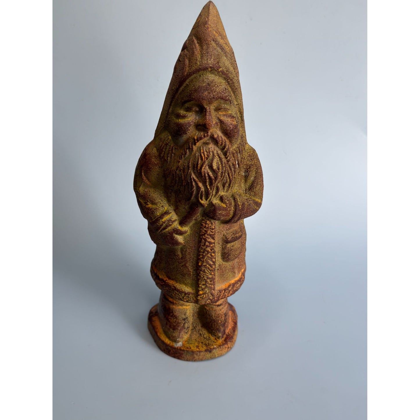 Antique Cast Iron Father Christmas Figure 9.5" Rust Patina Vintage Holiday Decor