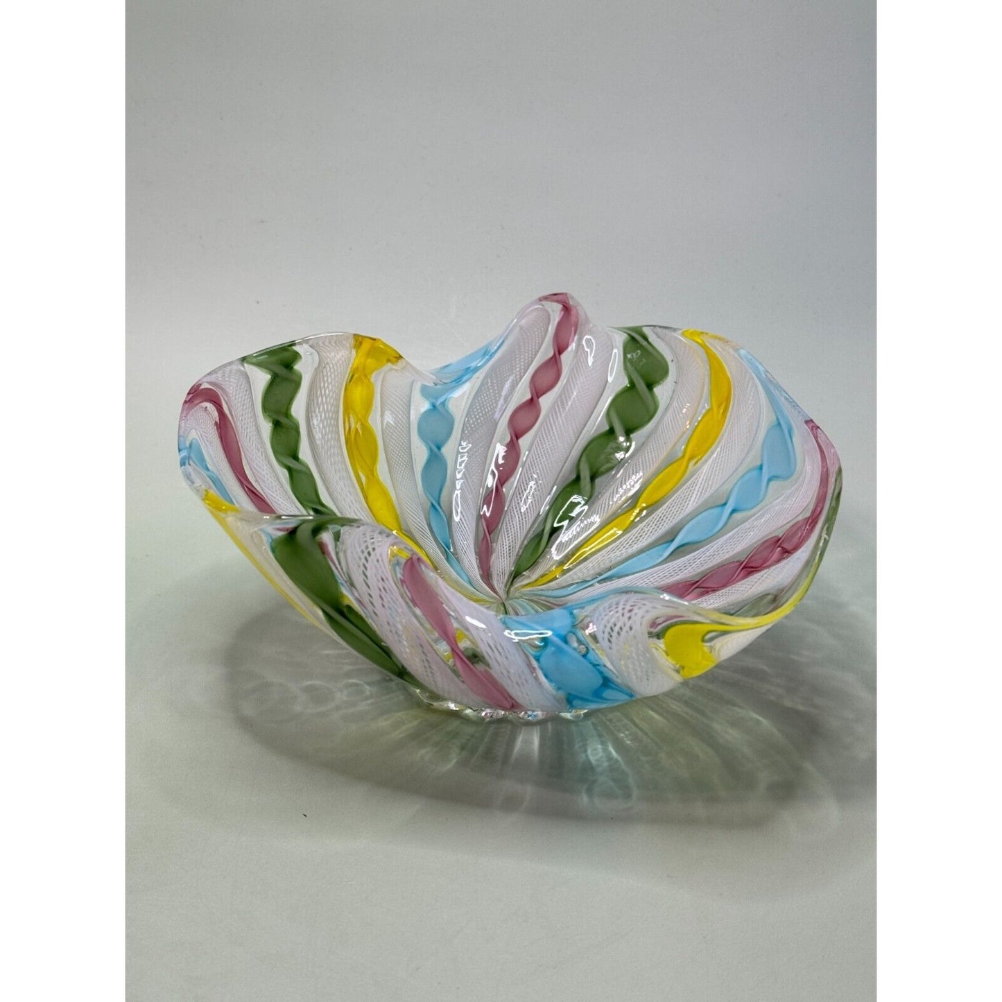 Murano Glass Zanfirico Latticino Ribbon Glass Bowl