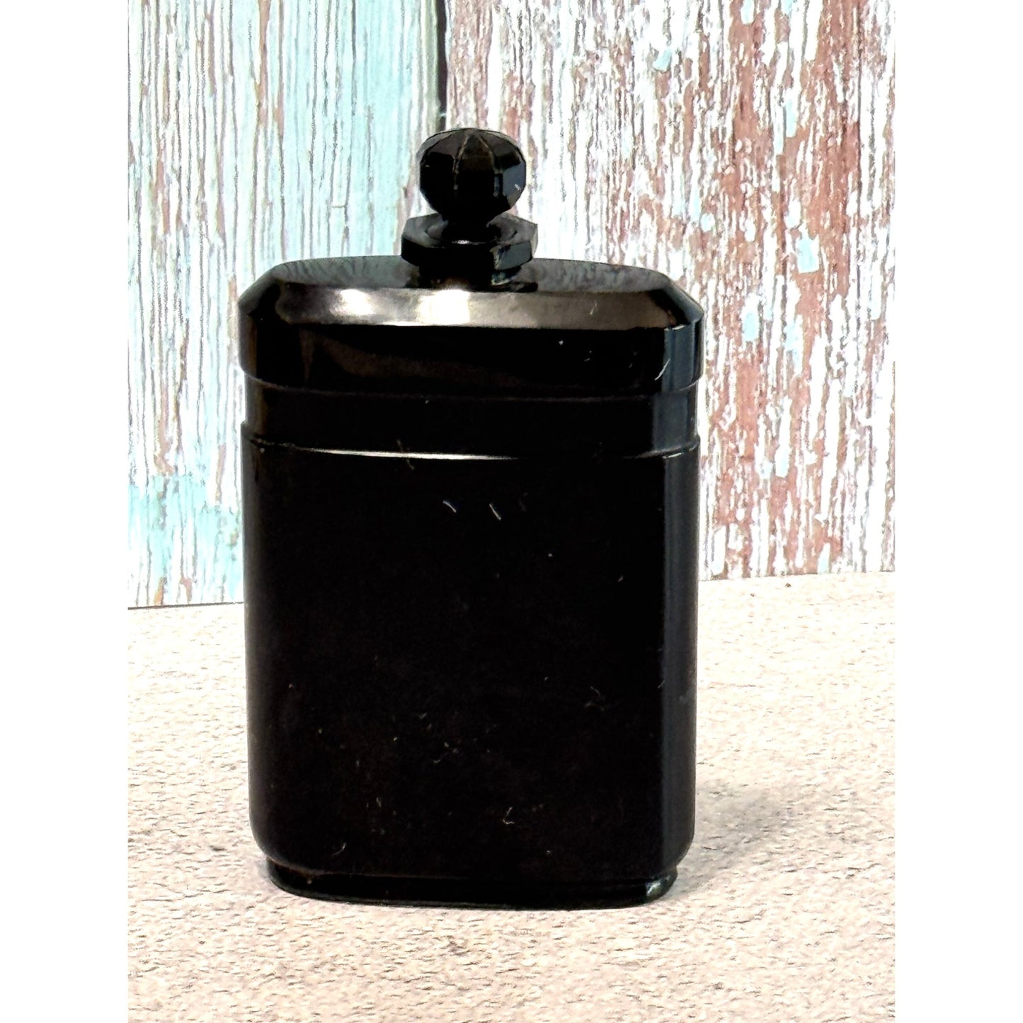 Art Deco Czech Bohemian Glass Black Amethyst Perfume Bottle 4.25 Inches Signed