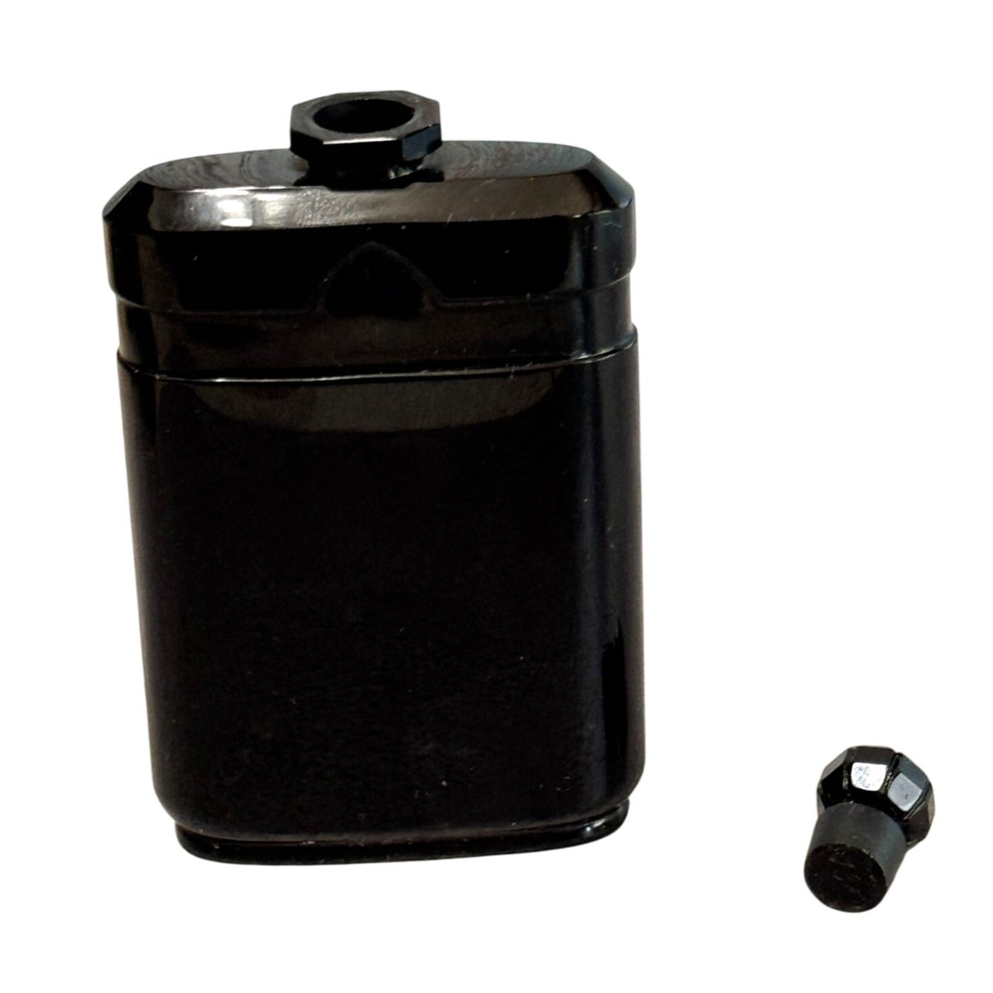 Art Deco Czech Bohemian Glass Black Amethyst Perfume Bottle 4.25 Inches Signed