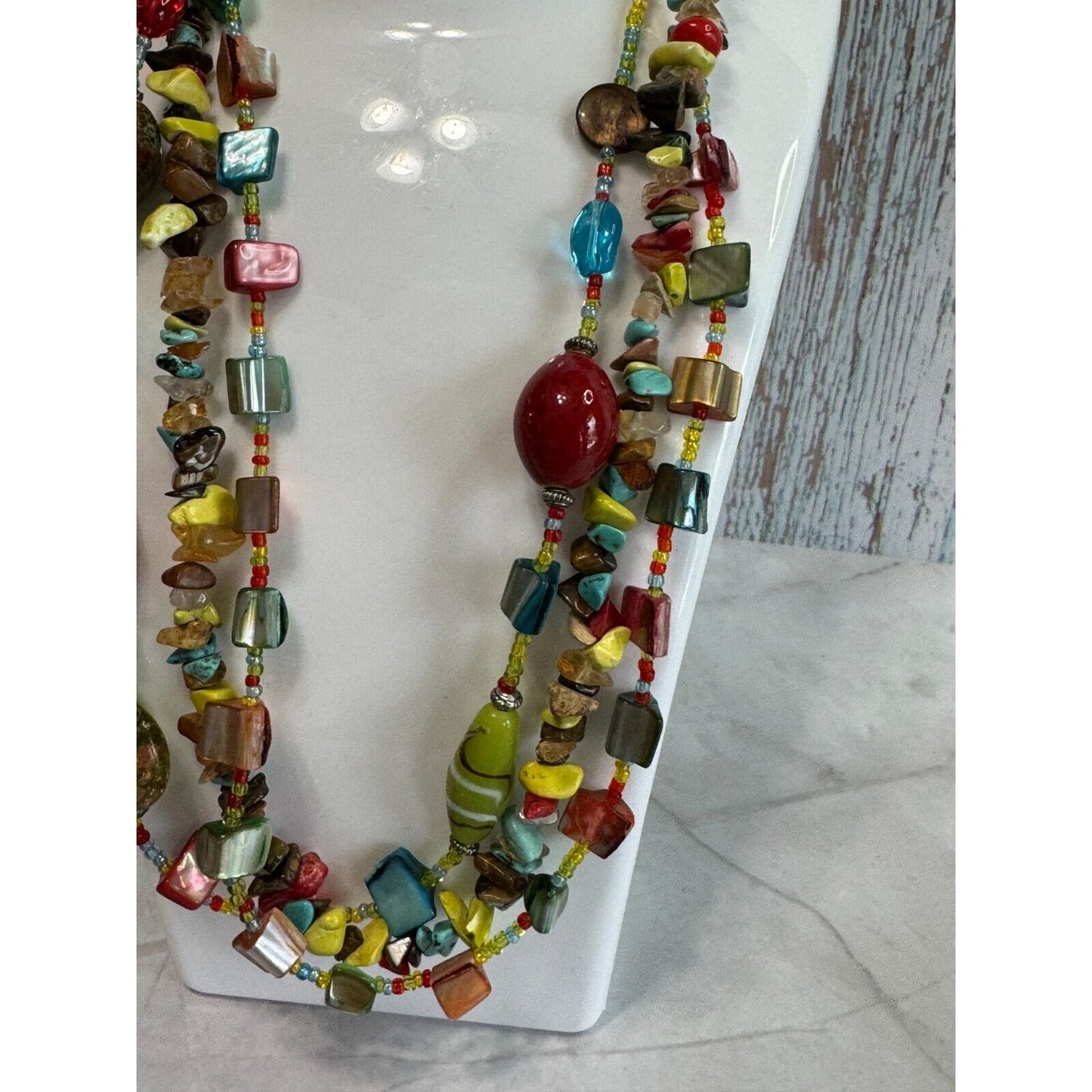 Southwestern Style Glass, Shell, & Porcelain Necklace designed by Trisha Waldren