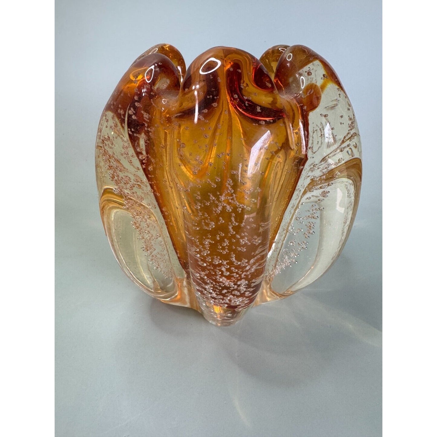 Stunning Tozai Home Amber Glass Bubble Vase Art Glass 5"