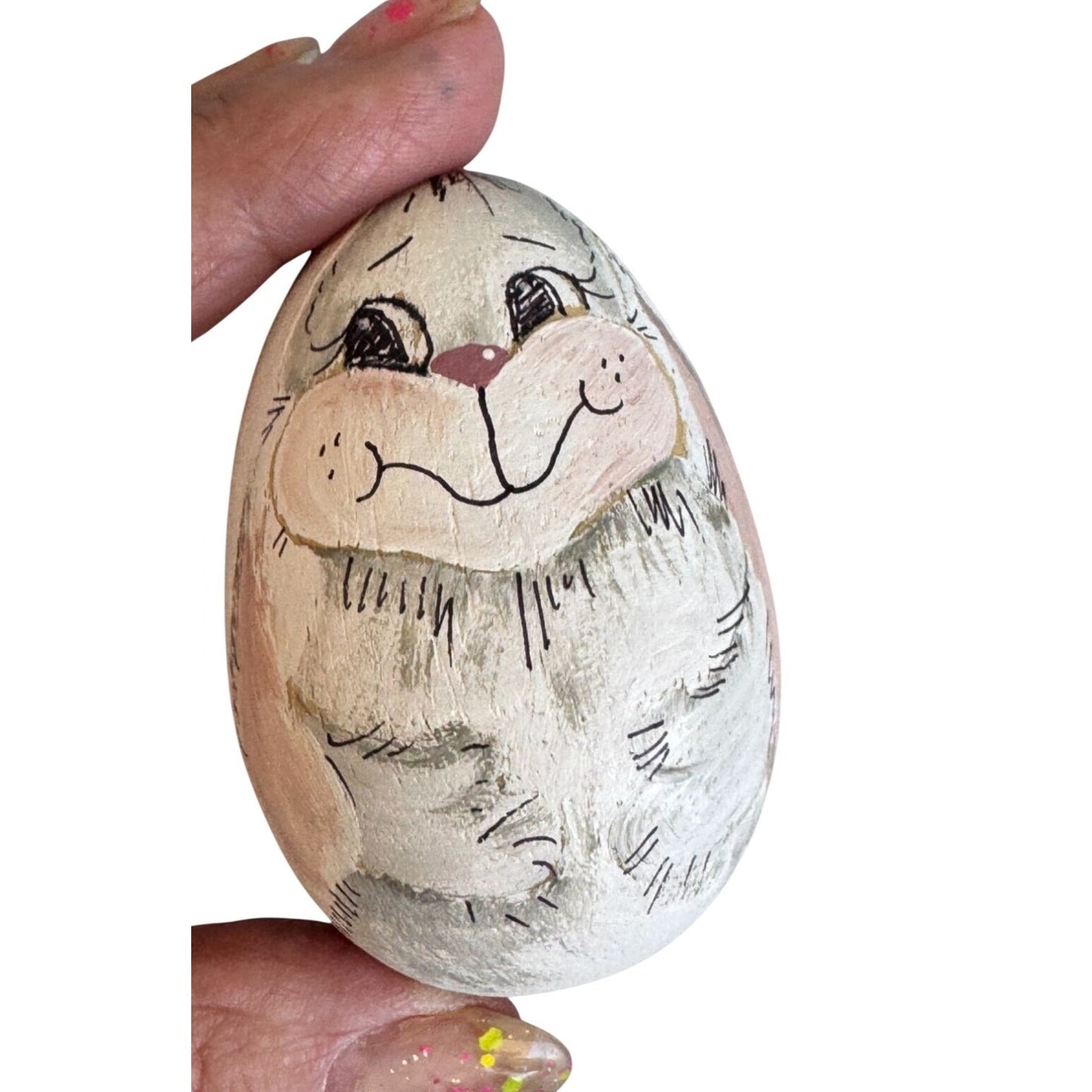 Hand Painted Eggshell Bunny Egg Signed Soff 1991 Easter Folk Art 3"