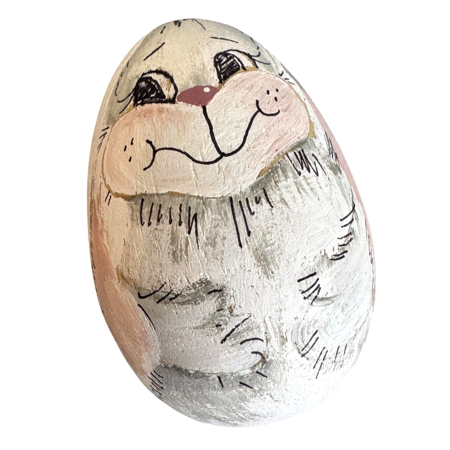Hand Painted Eggshell Bunny Egg Signed Soff 1991 Easter Folk Art 3"