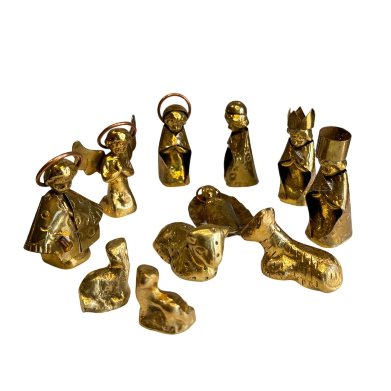 Mexico Folk Art Mini Nativity Set 10 Pc Brass Copper Artisan Made 2 1/2"