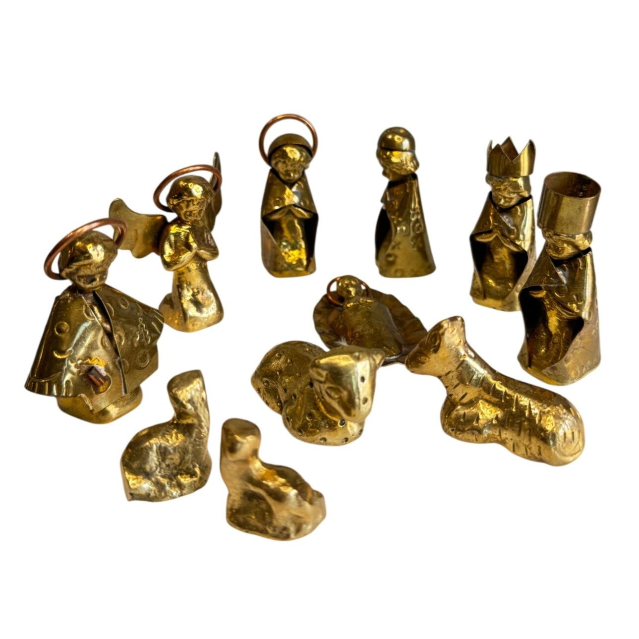 Mexico Folk Art Mini Nativity Set 10 Pc Brass Copper Artisan Made 2 1/2"