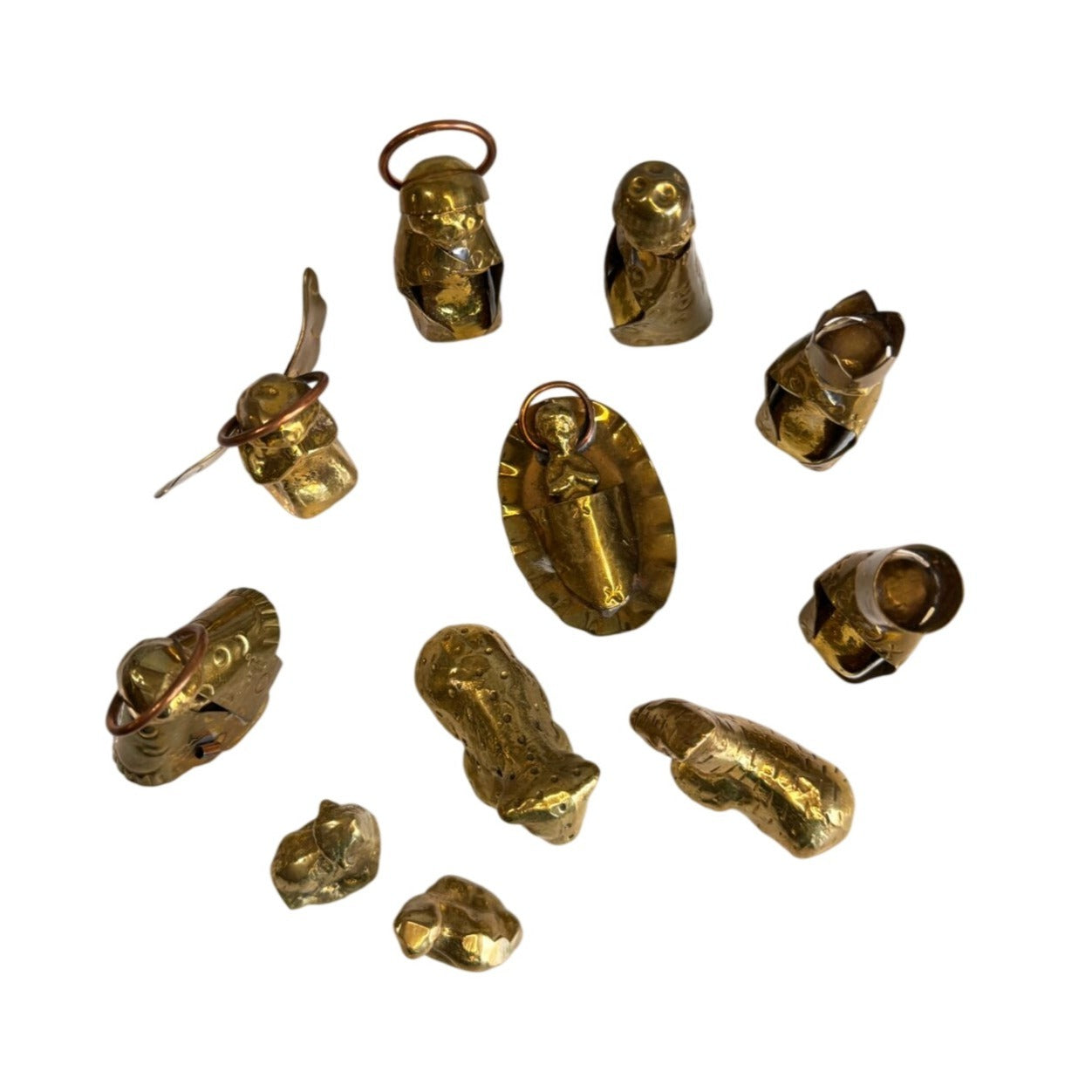 Mexico Folk Art Mini Nativity Set 10 Pc Brass Copper Artisan Made 2 1/2"