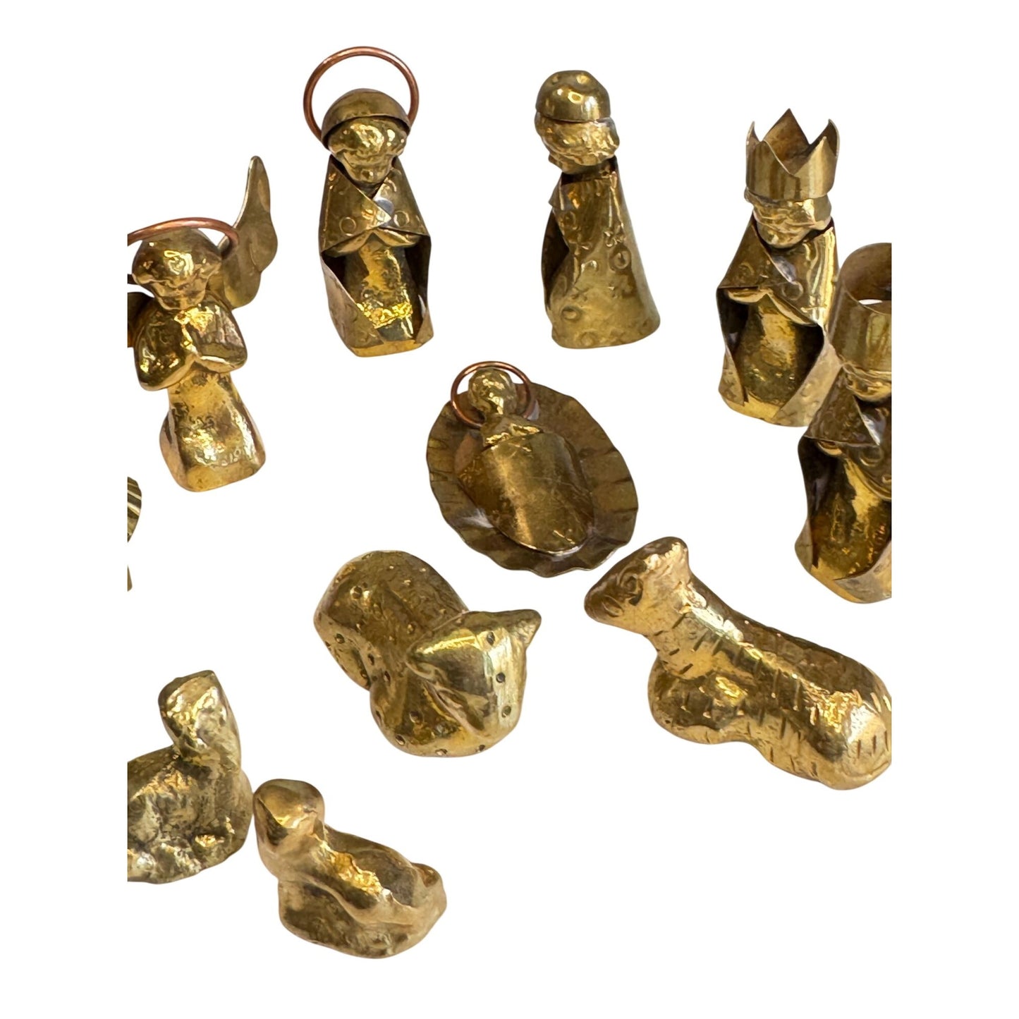 Mexico Folk Art Mini Nativity Set 10 Pc Brass Copper Artisan Made 2 1/2"