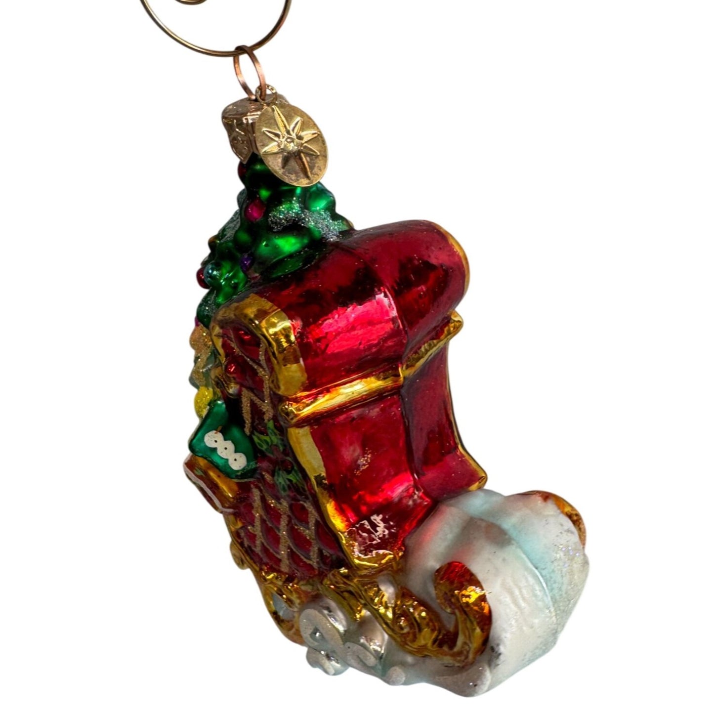 Christopher Radko Christmas Sleigh Tree Presents Blown Glass Ornament 4" x 4"