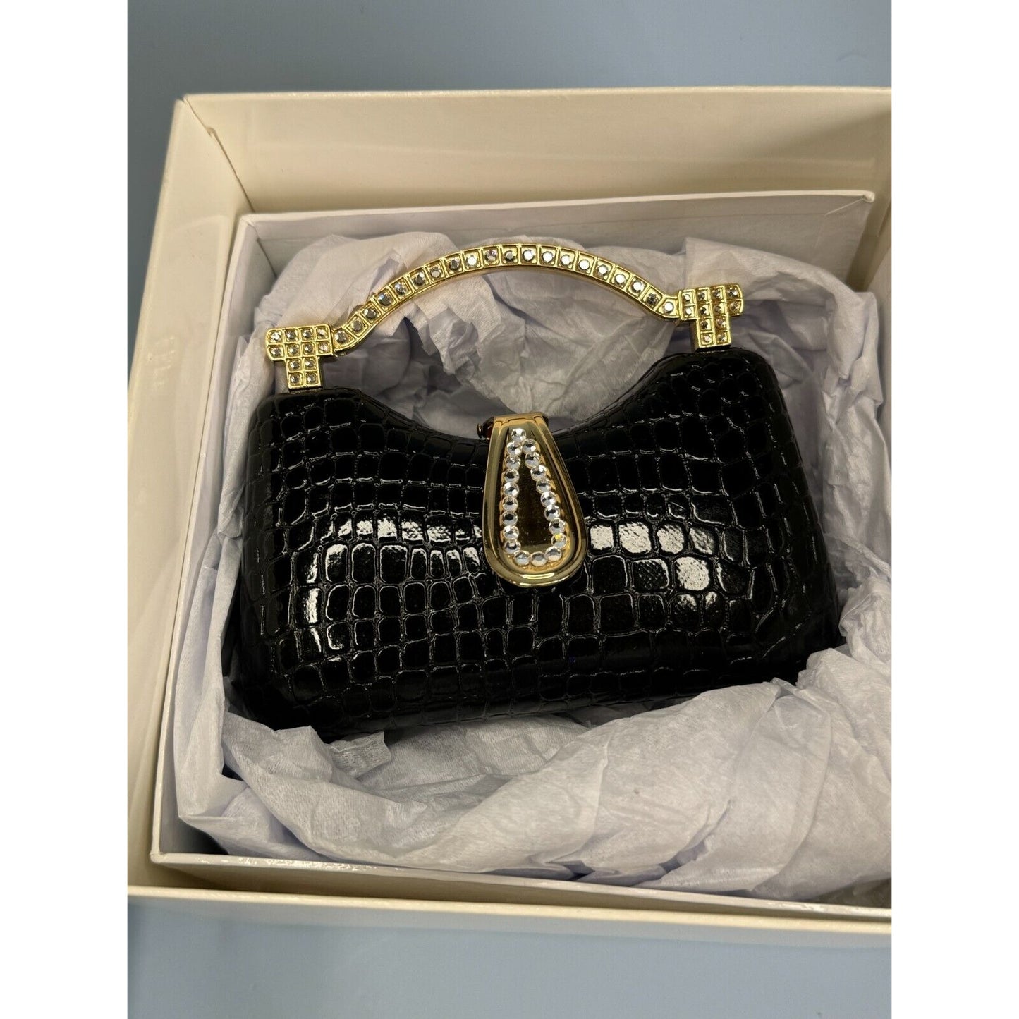 Vintage Isabella Adams Black Purse Swarovski Crystal Elements Bloomingdales