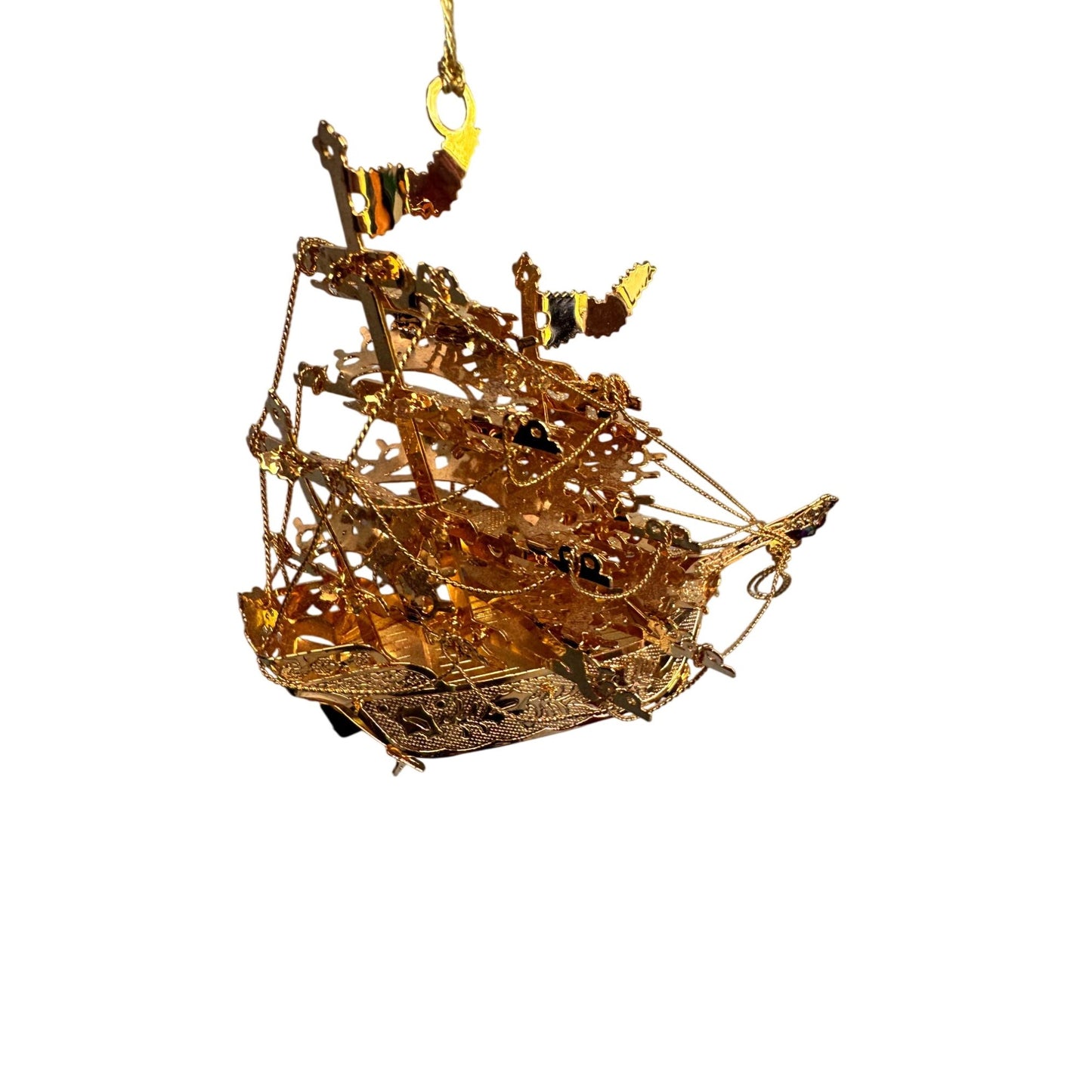 Danbury Mint 1994 Annual Gold Christmas Ornament Clipper Ship With Box