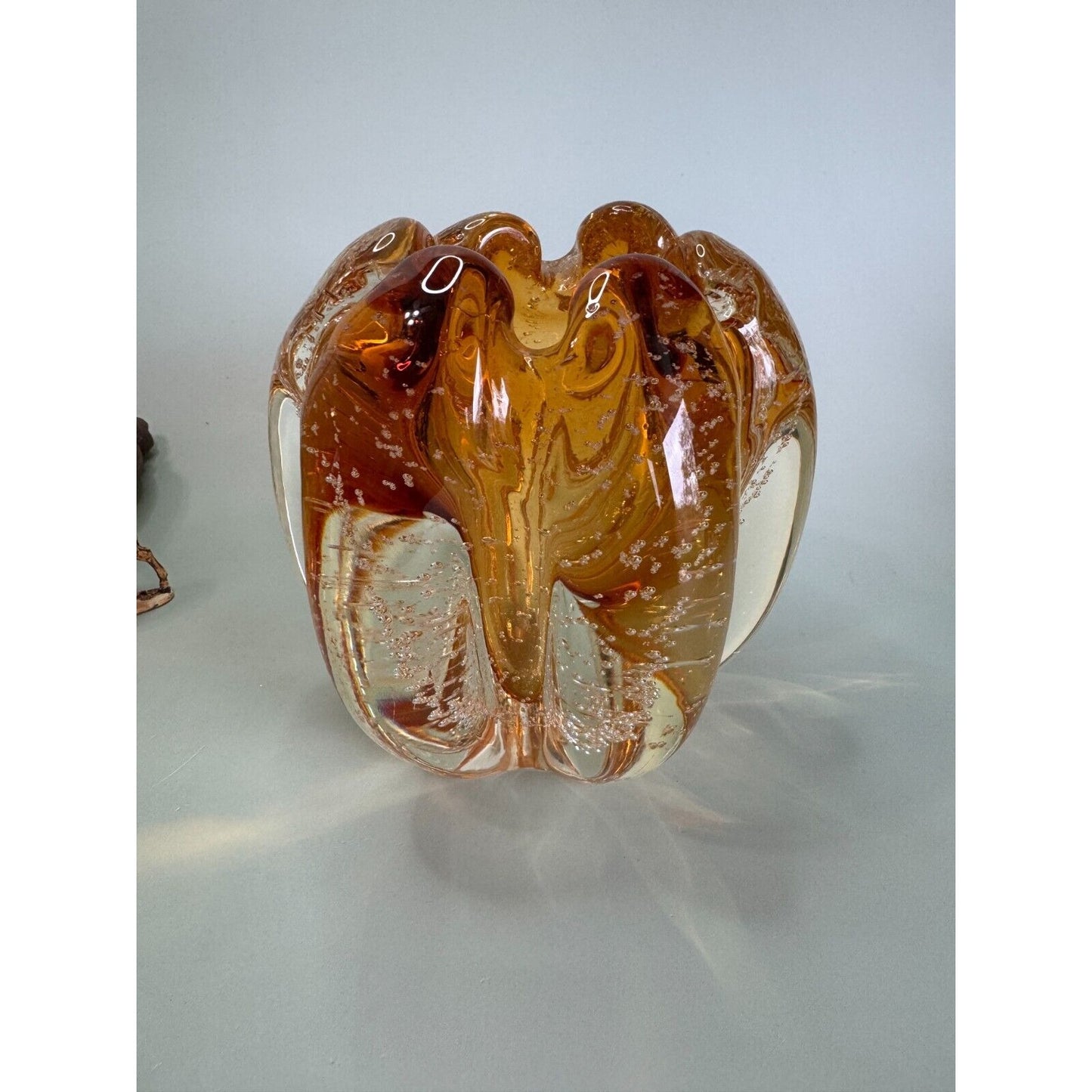 Stunning Tozai Home Amber Glass Bubble Vase Art Glass 5"