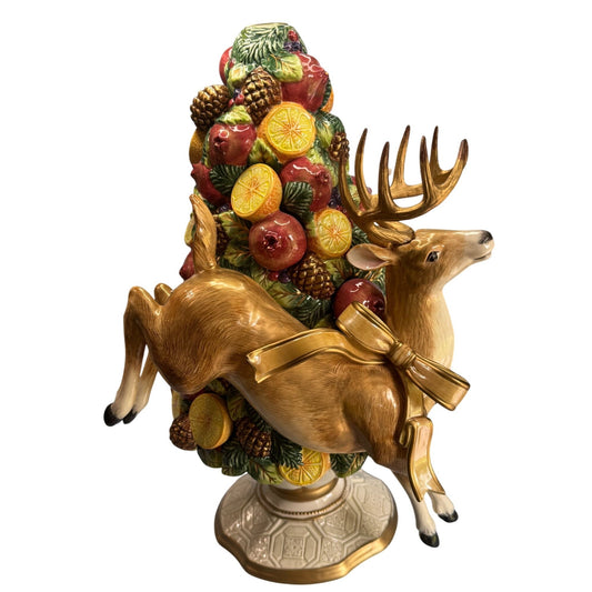 Fitz & Floyd Classics Winter Spice Deer Topiary Christmas Centerpiece Large 19"