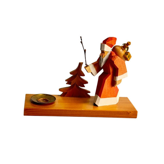 Erzgebirge Holzkunst German Wood Figural Father Christmas Candle Holder Approx. 5" High & 6 1/2" Long