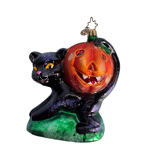 Christopher Radko Blackie N Jackie Black Cat Pumpkin Halloween Ornament Rare 5"