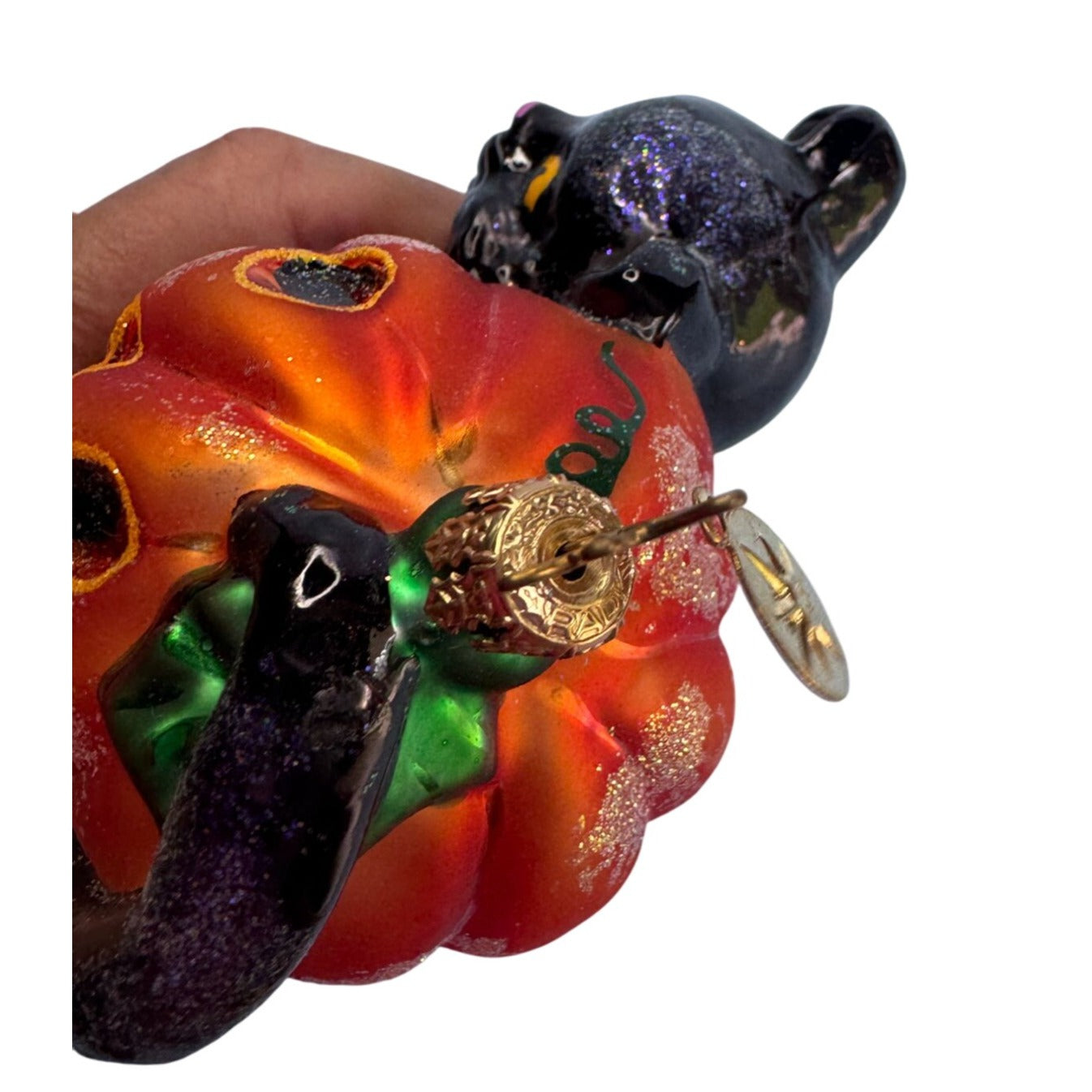 Christopher Radko Blackie N Jackie Black Cat Pumpkin Halloween Ornament Rare 5"