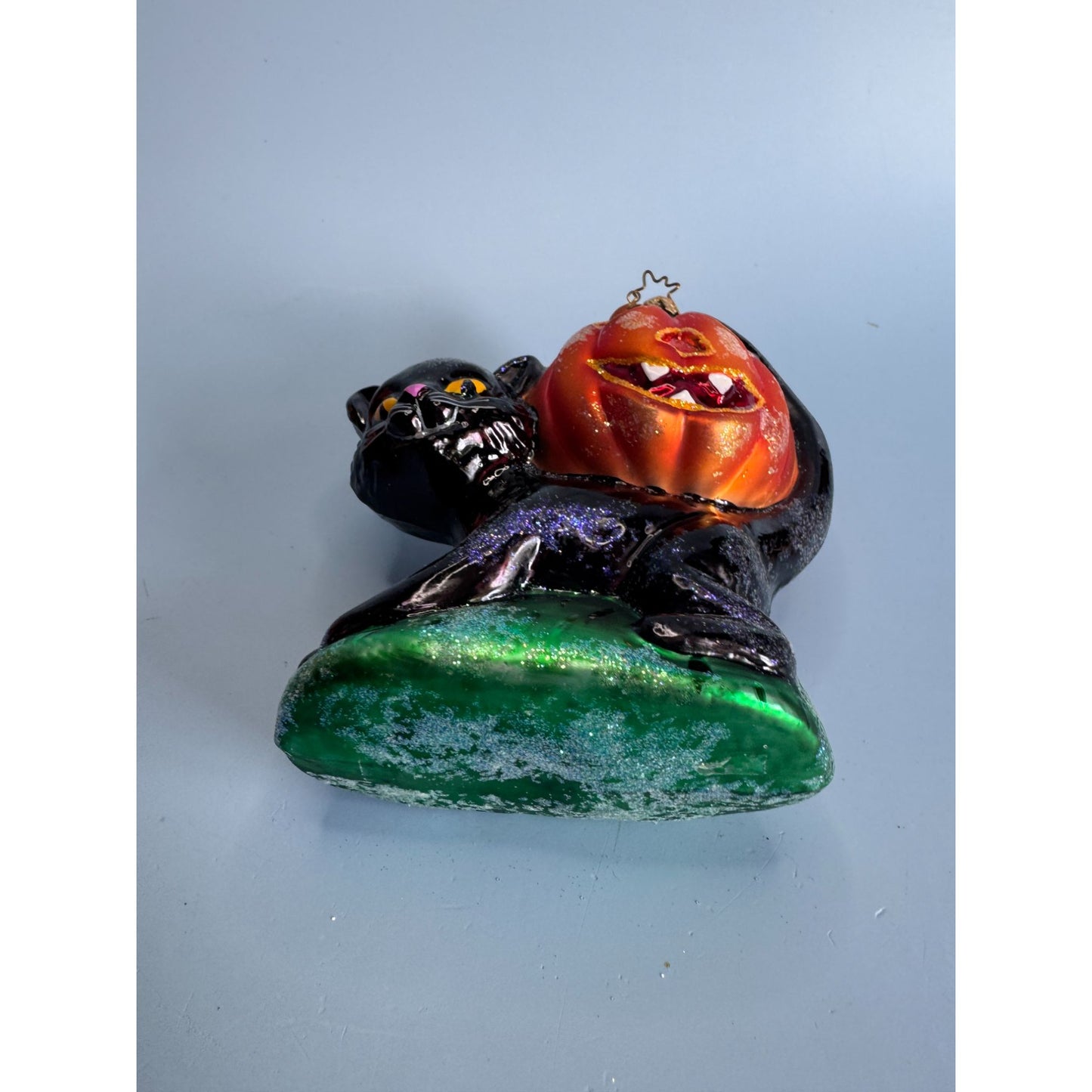 Christopher Radko Blackie N Jackie Black Cat Pumpkin Halloween Ornament Rare 5"
