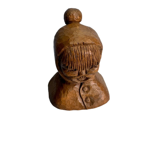 Vintage Switzer Carved Wooden Figure W/ Top Knot Bun Folk Art Sculpture Signed