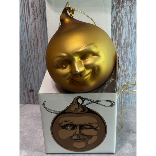 Dept 56 Man In The Moon Glass Ornament Winking Jeweled Eye Gold W/ Original Box 5.5" X 4"
