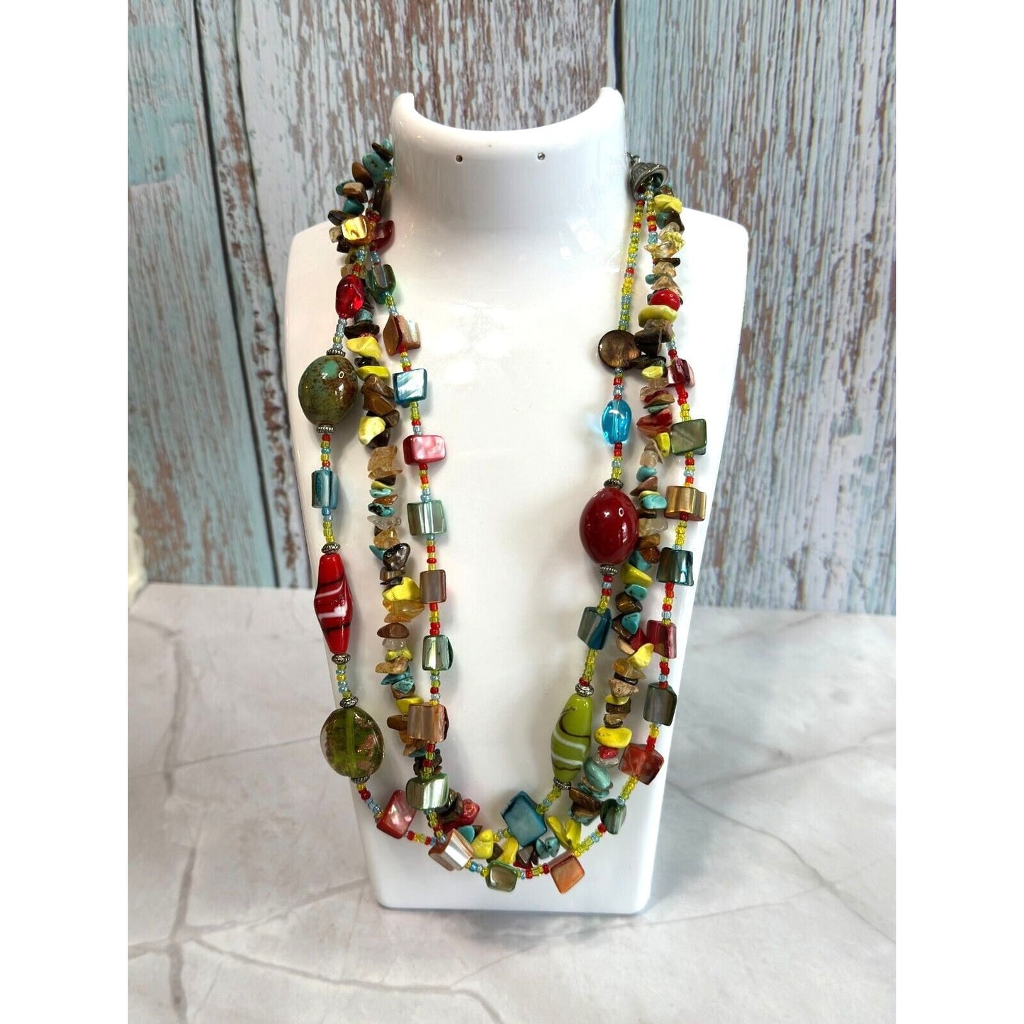 Southwestern Style Glass, Shell, & Porcelain Necklace designed by Trisha Waldren