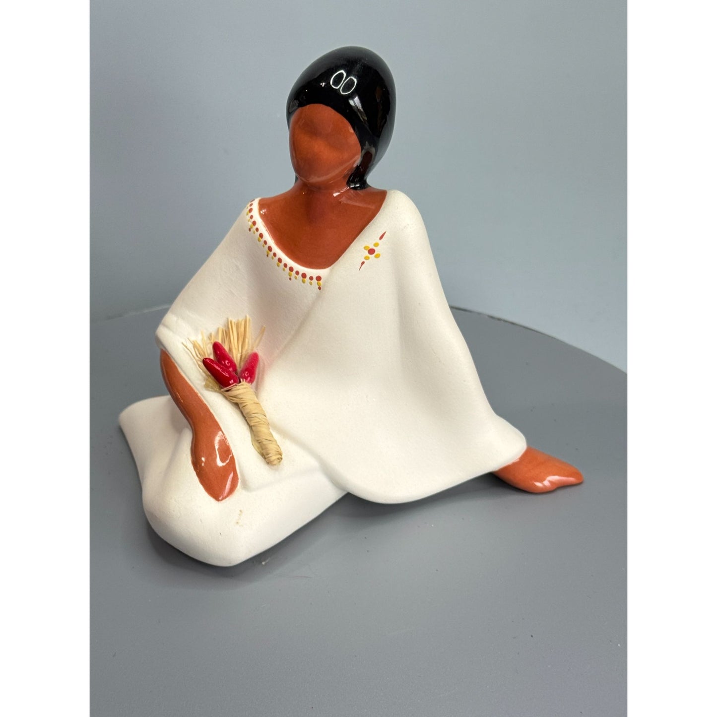 Eileen Tafoya Santa Clara Pueblo Pottery Woman With Chili Bundle Sculpture 6"