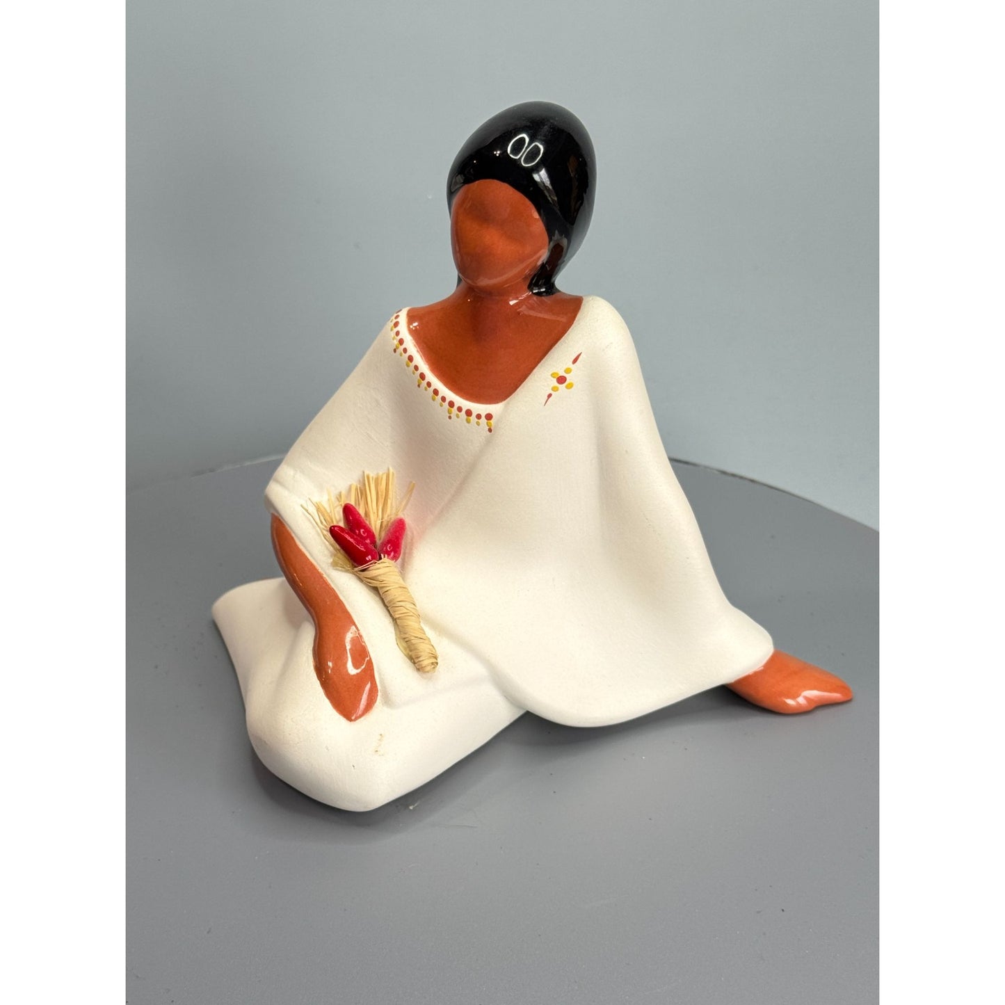 Eileen Tafoya Santa Clara Pueblo Pottery Woman With Chili Bundle Sculpture 6"