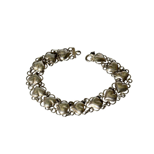 Vintage Sterling Silver Heart Link Bracelet 7.5" 925 Marked On Clasp Elegant Gift
