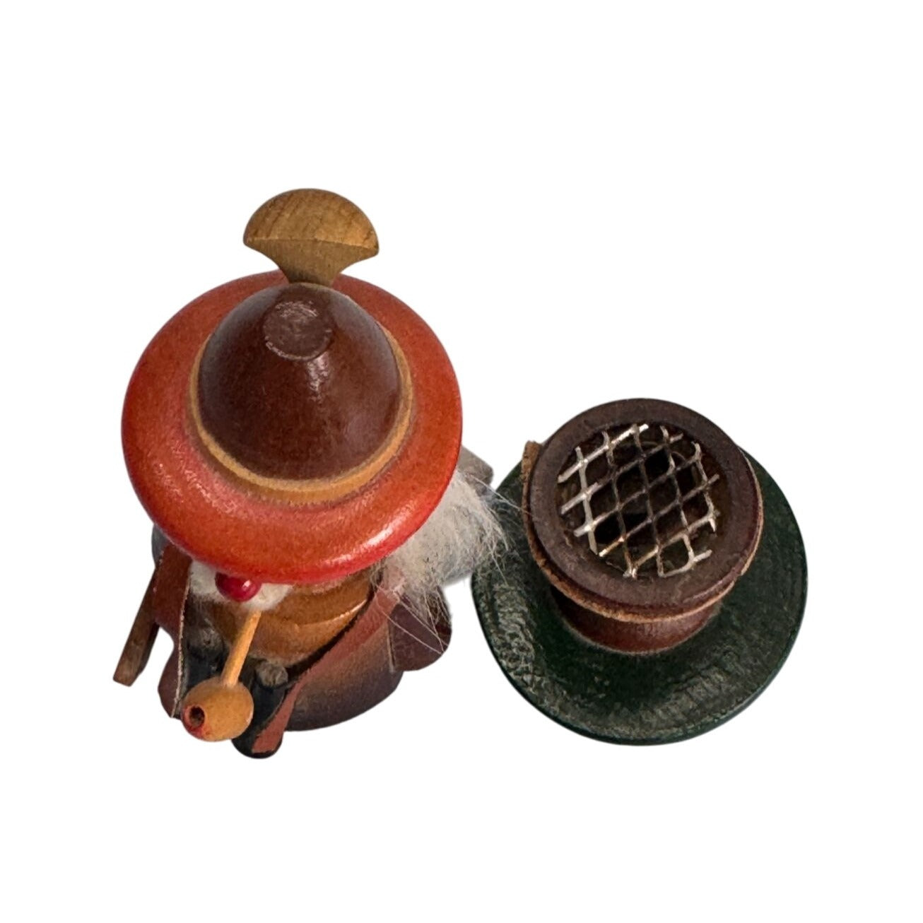 Midcentury Erzgebirge German Wooden Mini Smoker Bird Hunter Figure 4 3/4 Inch Brown