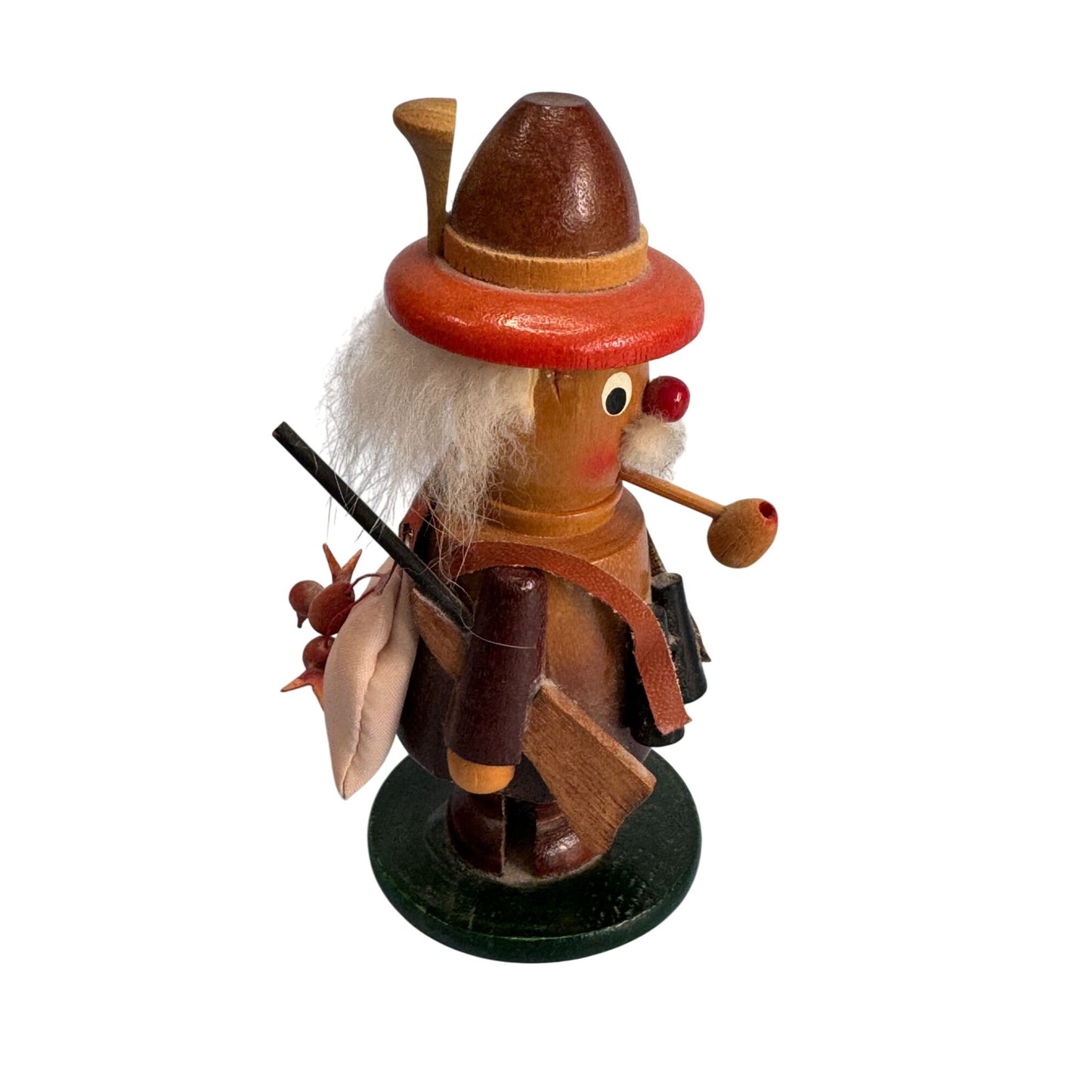 Midcentury Erzgebirge German Wooden Mini Smoker Bird Hunter Figure 4 3/4 Inch Brown