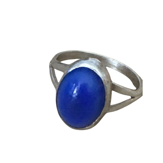 Sterling Silver Blue Lapis Oval Ring Elegant Vintage Jewelry Bohemian Chic SZ 7