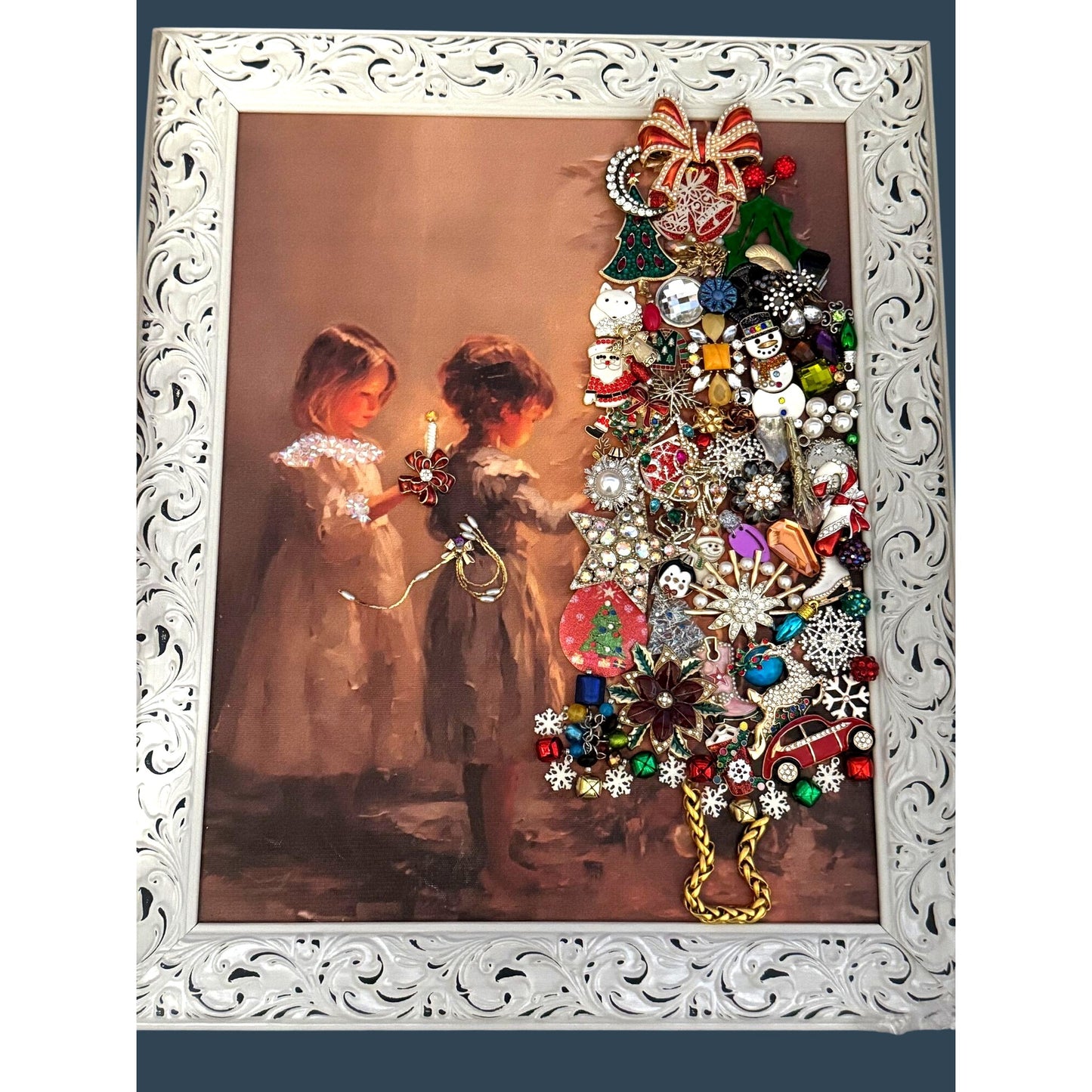 Original Designs By Betty Christmas Jewelry Tree Art Framed 17" x 14" Multicolor