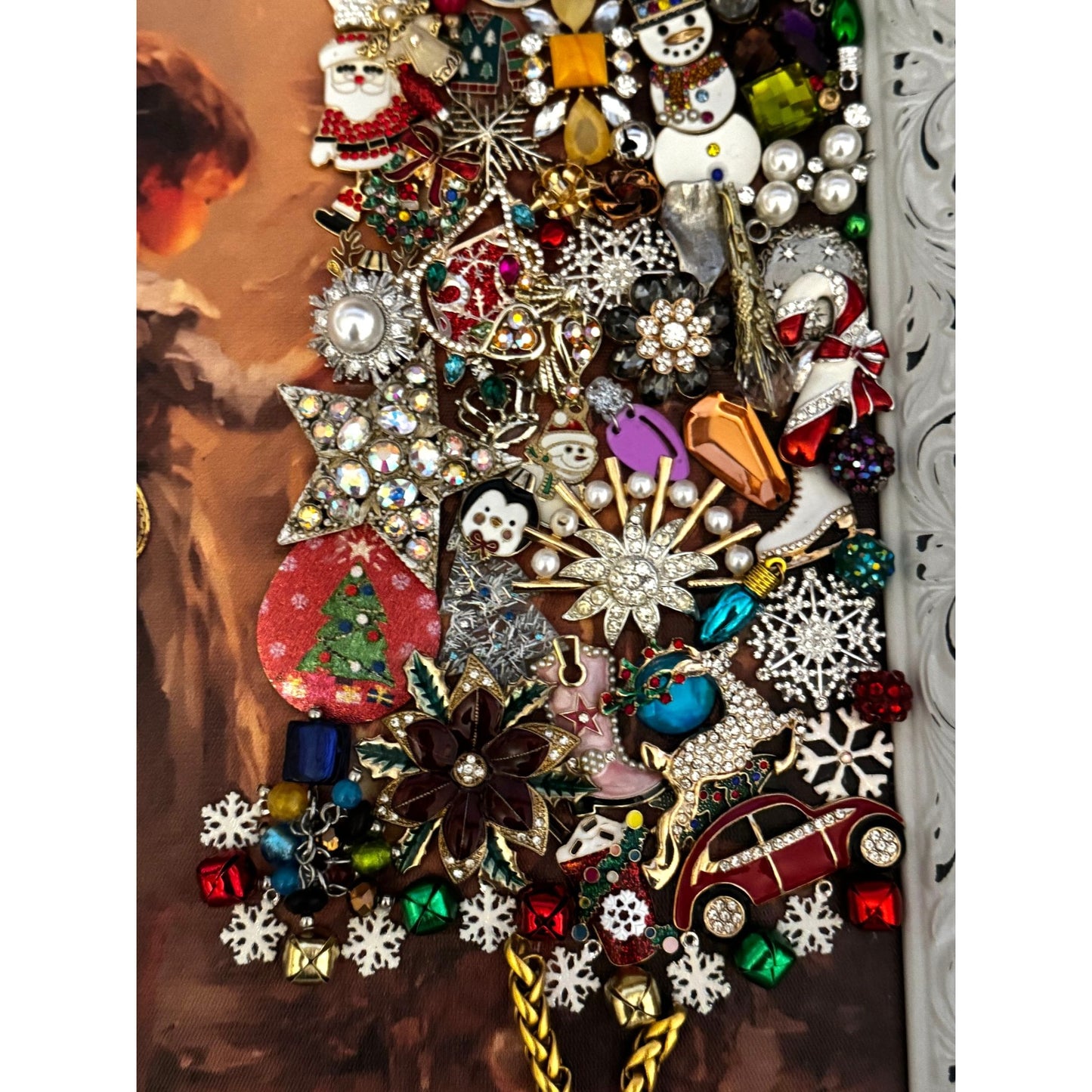 Original Designs By Betty Christmas Jewelry Tree Art Framed 17" x 14" Multicolor
