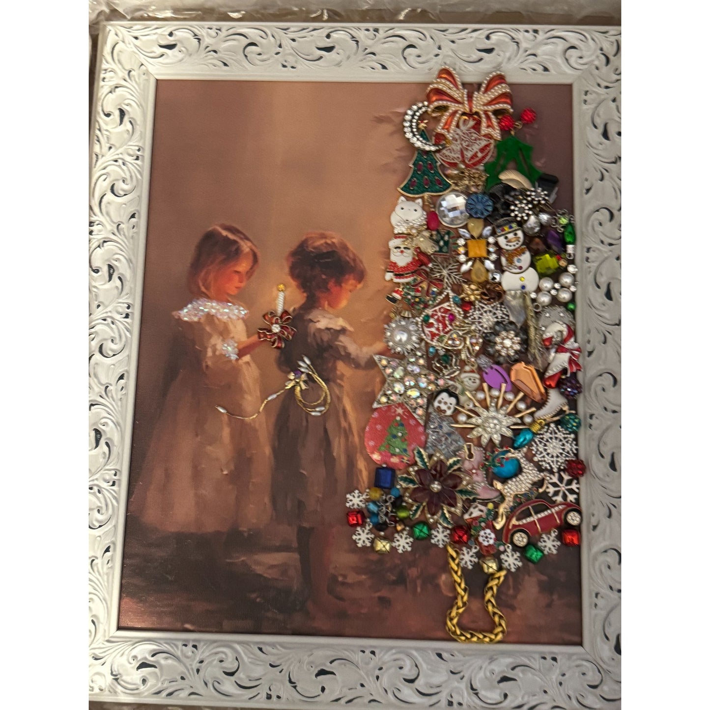 Original Designs By Betty Christmas Jewelry Tree Art Framed 17" x 14" Multicolor