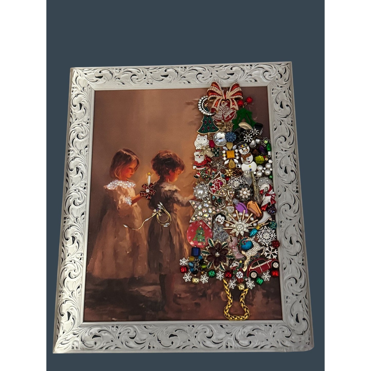 Original Designs By Betty Christmas Jewelry Tree Art Framed 17" x 14" Multicolor