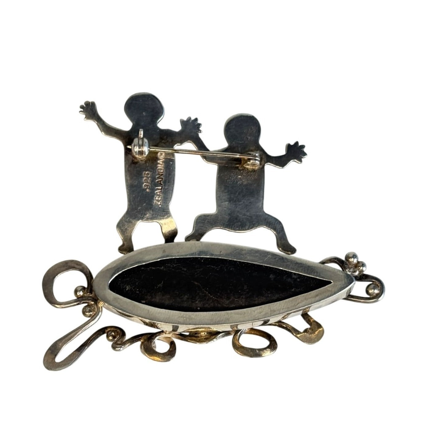 Zealandia 925 Sterling Tribal Dance Brooch Pin On Orthoceros 2 3/4"