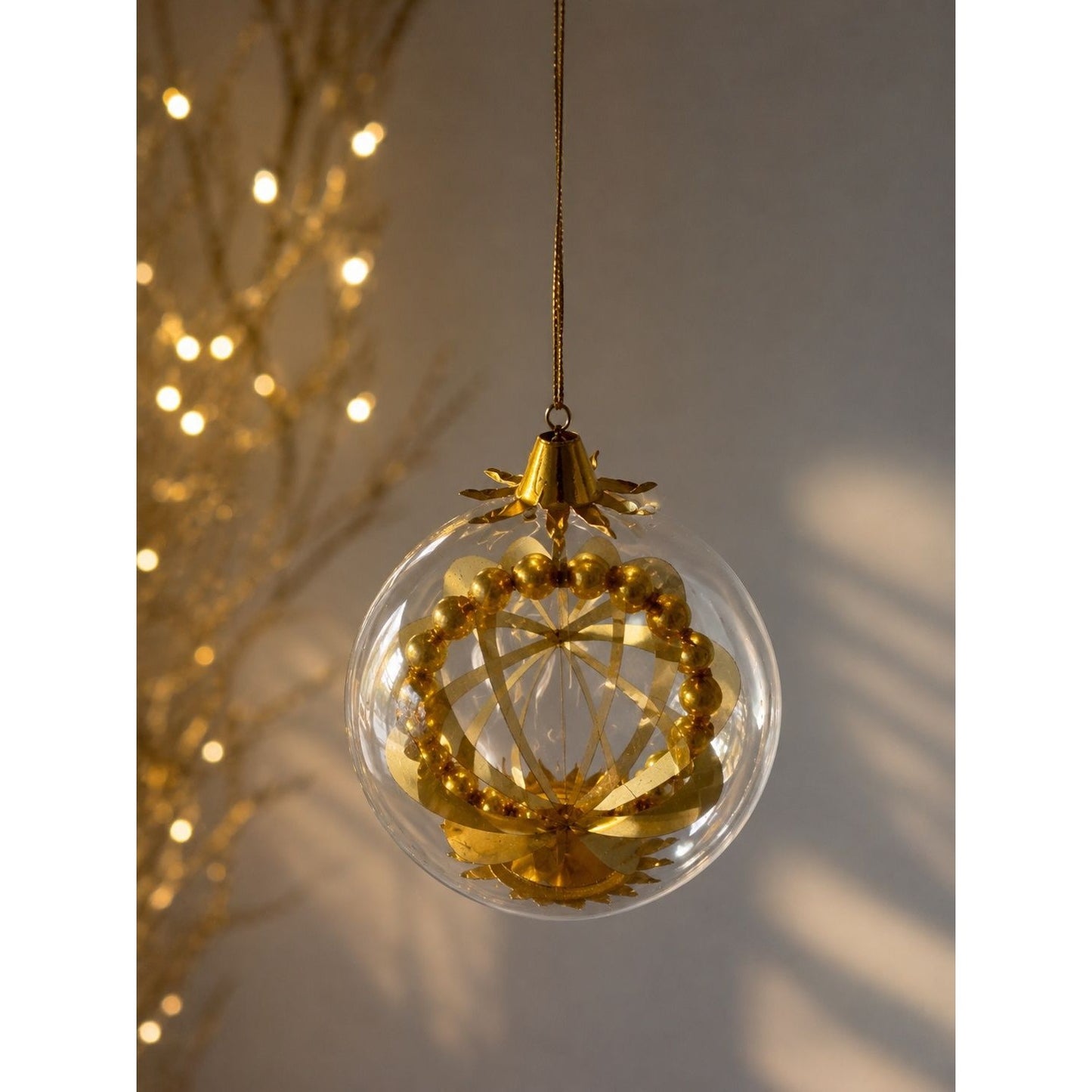 Resl Lenz Germany Glass Spinner Ornament Gold Foil Globe MCM 4 1/2"