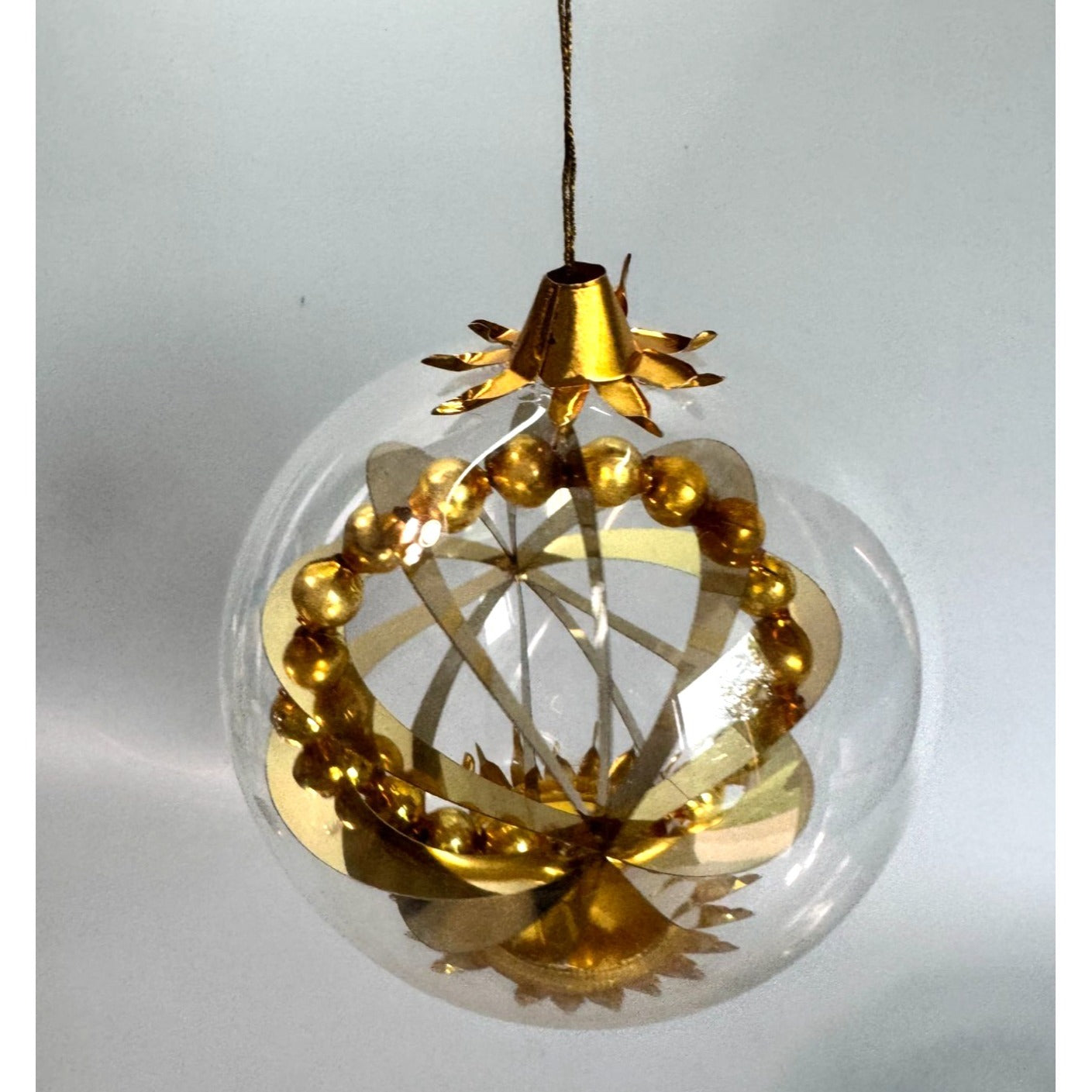 Resl Lenz Germany Glass Spinner Ornament Gold Foil Globe MCM 4 1/2"