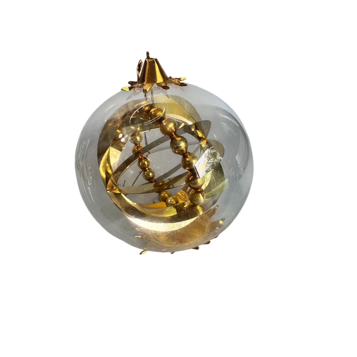 Resl Lenz Germany Glass Spinner Ornament Gold Foil Globe MCM 4 1/2"