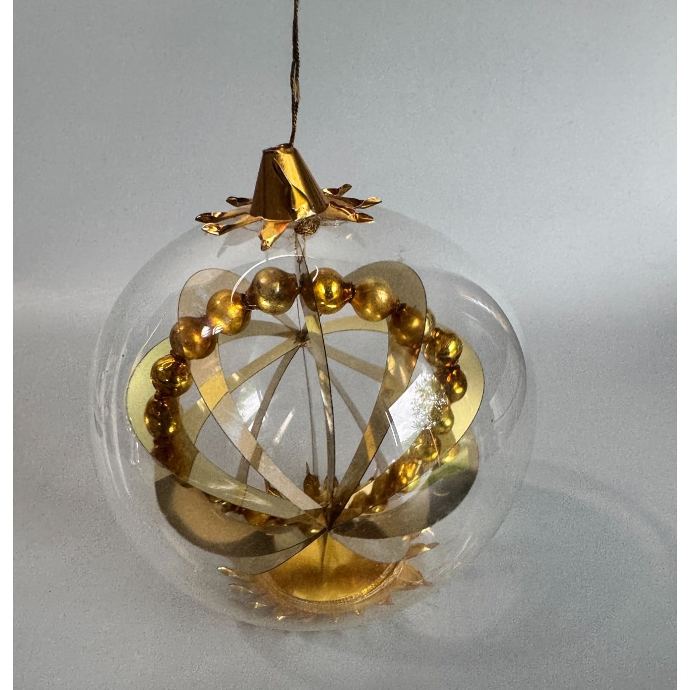 Resl Lenz Germany Glass Spinner Ornament Gold Foil Globe MCM 4 1/2"