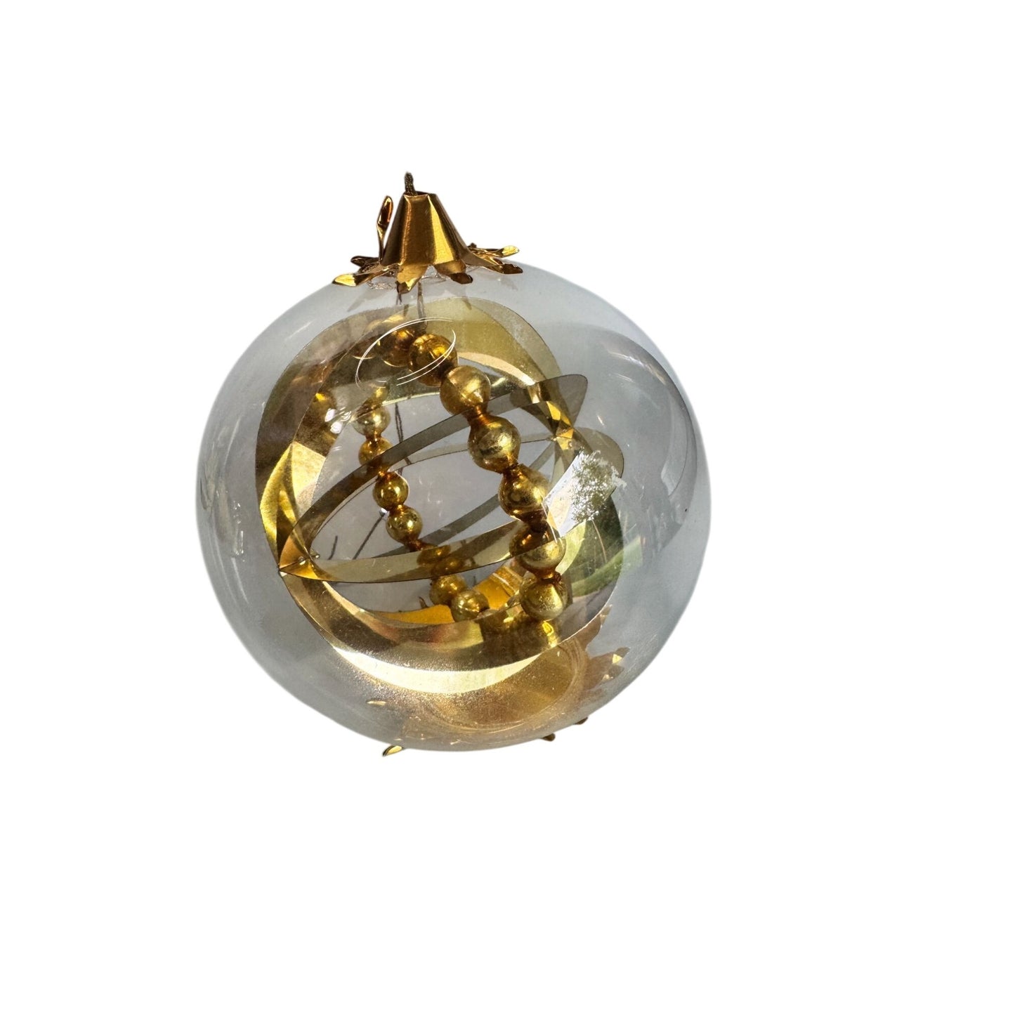 Resl Lenz Germany Glass Spinner Ornament Gold Foil Globe MCM 4 1/2"