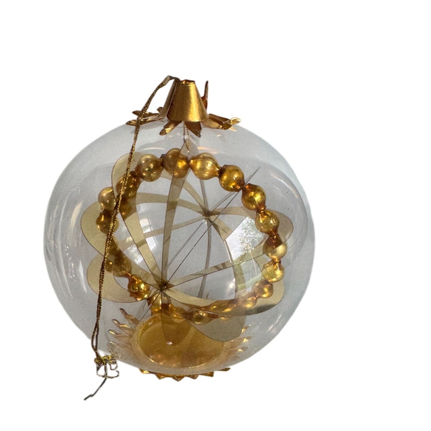 Resl Lenz Germany Glass Spinner Ornament Gold Foil Globe MCM 4 1/2"
