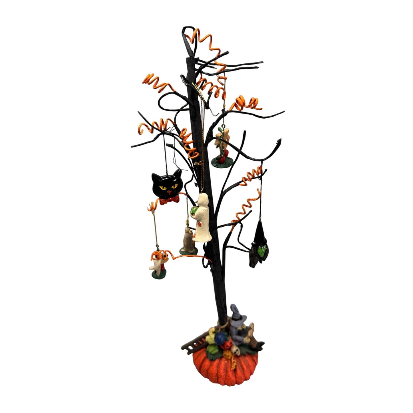 Halloween Ornament Tree With Mini Halloween Ornaments Pumpkin Base 14 1/2"